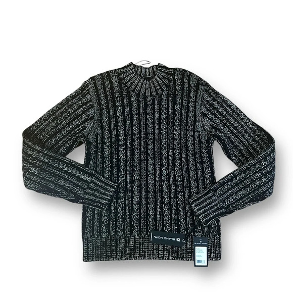 Blanc Noir® Lurex Cable Knit Sweater Size Large Black Silver Crew Neck NEW - Picture 5 of 13